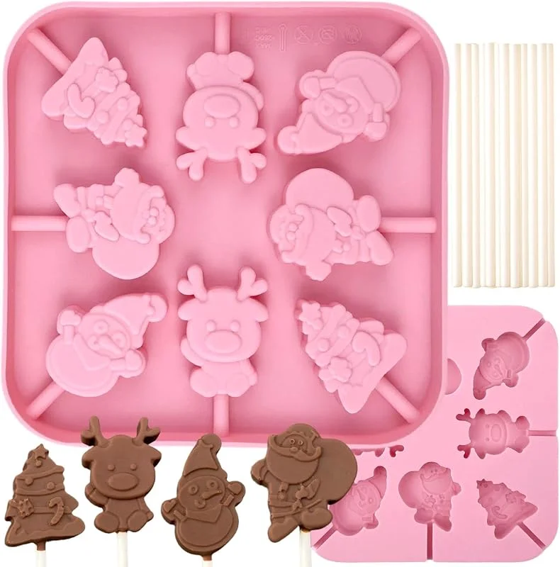 ririess Molde piruletas chocolate Navidad, silicona, 1 pieza con 20 palitos — Hogar y cocina