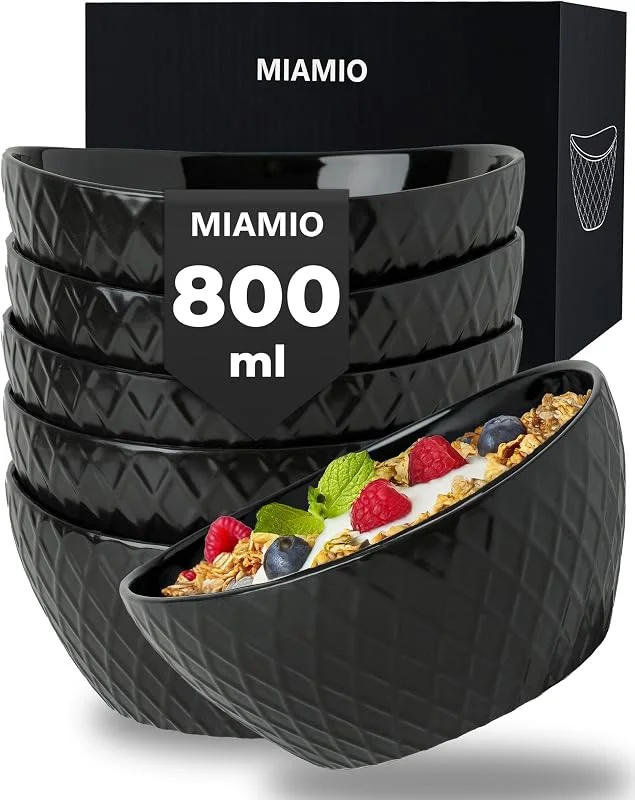 Visita la tienda de MIAMIO MIAMIO - set de 6 cuencos cerámicos 800 ml Palmanova (Negro) para cocina — Adviento y mesa