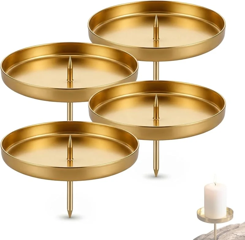 Cloxtralon Soporte de Velas Gold 4 Piezas, Corona de Adviento con Plataforma, Bandeja metálica para Velas en Punta, tamaño 7, 5 cm — Adviento y mesa