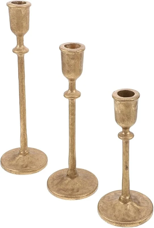 PRETYZOOM 3 Piezas Juego de Candelabros Dorados de Hierro, Estilo Europeo Vintage — Cena a la luz de velas