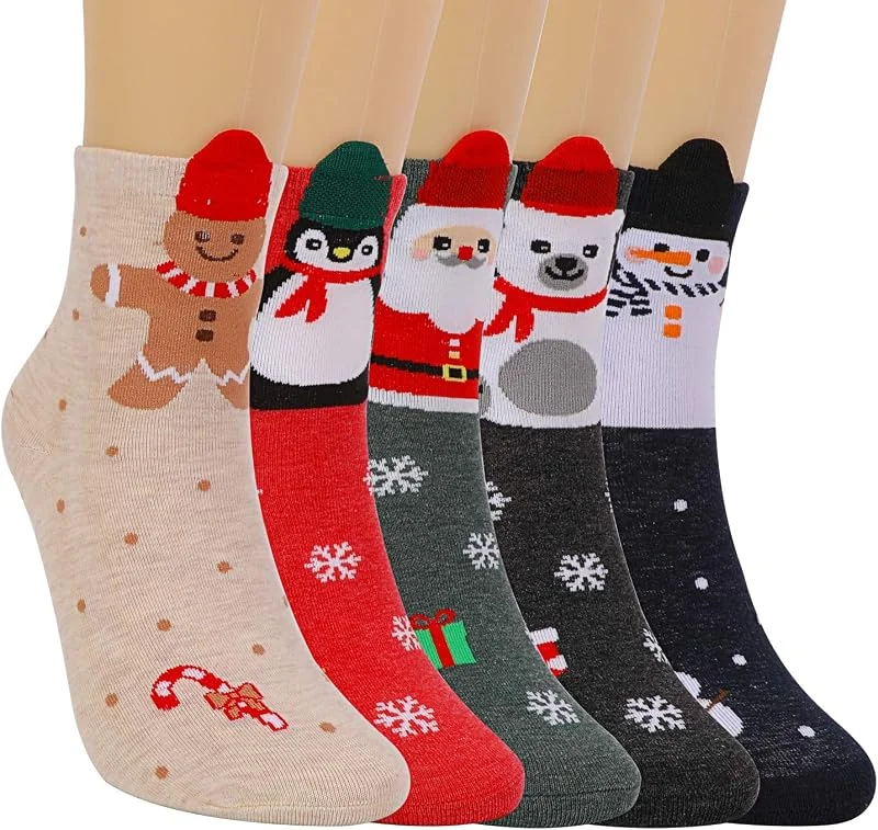 Visita la tienda de QKURT QKURT 5 pares de calcetines navideños, novedosos y divertidos calcetines de animales lindos, divertidos calcetines de dibujos animados para hombres, mujeres y niñas — Decoracion Navidad