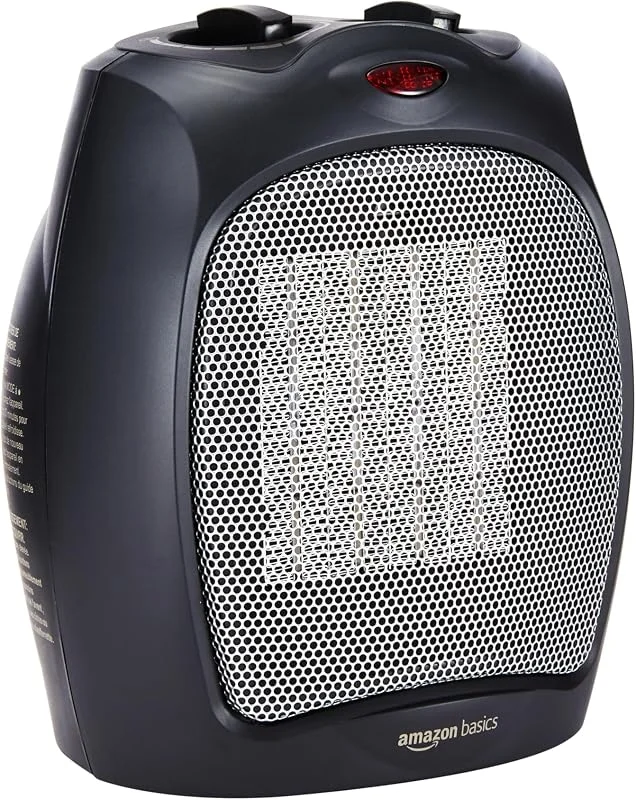 Visita la tienda de Amazon Basics Amazon Basics Calefactor de cerámica, 1800 W, con termostato ajustable, Negro — Vino y mesa festiva