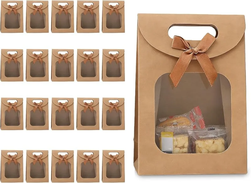 Ztolbriy 20 Bolsas de regalo con ventana, 16 x 12 x 6 cm, Bolsas de papel kraft con ventana, bolsas de regalo con asas, ideales para envolver regalos de banquetes, dulces y más — Envoltorio regalo