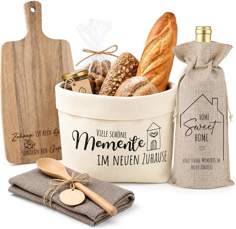 Teeloray Einzugsgeschenke - Juego de cesta para pan y tabla de cortar de — Vino y mesa festiva