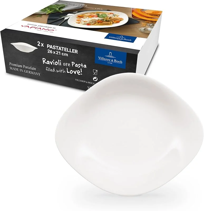 Villeroy & Boch Vapiano Plato de Pasta, Porcelana Premium, 26 x 21 cm, 2 Piezas — Adviento y mesa