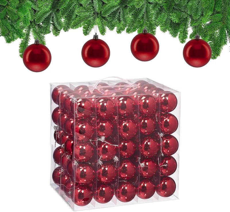 Visita la tienda de Relaxdays Relaxdays Bolas Árbol Navidad, Set 100, Plástico, Diseño Brillante, 6 cm, Adornos Navideños, Decoración Natal, Rojo — Decoracion Navidad