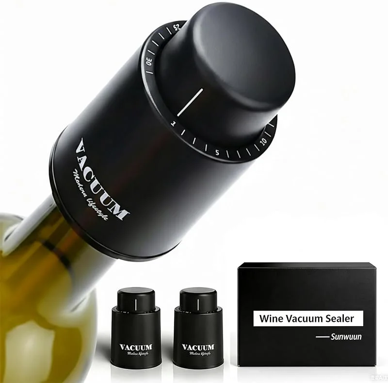 Sunwuun Tapón de Botella de Vino, Tapón de Champán al Vacío Real, Tapón de Vino Reutilizable, Corchos de Vino para Mantener Fresco, Amantes del Vino — Vino y mesa festiva