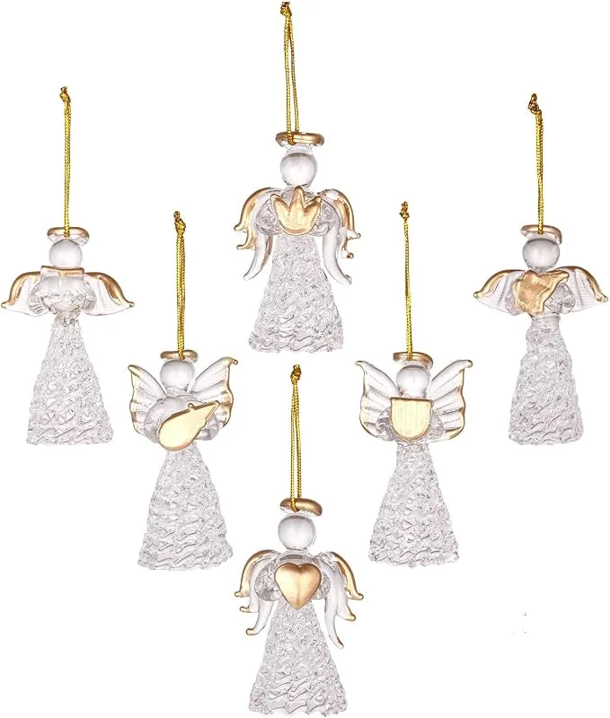 CCUUHJ Juego de 6 adornos para árbol de Navidad de cristal, transparente con detalles dorados — Decoracion Navidad