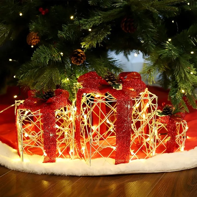 Visita la tienda de SALCAR SALCAR Caja de Regalo Decorativa LED Set de 3 Piezas, 20, 14, 10 cm, Cajas Luminosas de decoración navideña con 8 Modos - Blanco cálido — Envoltorio regalo