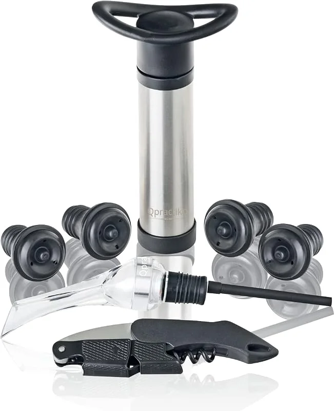 Visita la tienda de Qpractiko Kit vino acero inox. plata con 4 tapones — Vino y mesa festiva