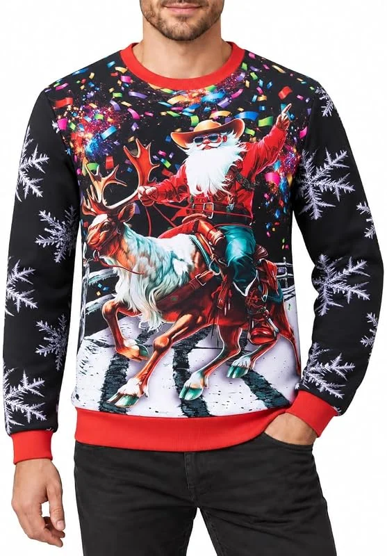 RAISEVERN Jersey Navidad Hombre 3D Ugly Christmas Sweatshirt, S-3XL — Ropa Navidad