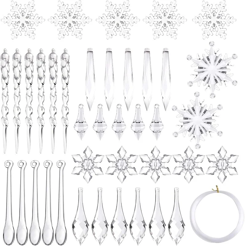 Visita la tienda de FEPITO FEPITO 85 Piezas Decoración navideña Acrílico Copo de Nieve Carámbanos Árbol de Navidad Carámbano Copo de Nieve con Adornos de línea de Cristal Set para Decoraciones de Fiesta de Navidad — Decoracion Navidad