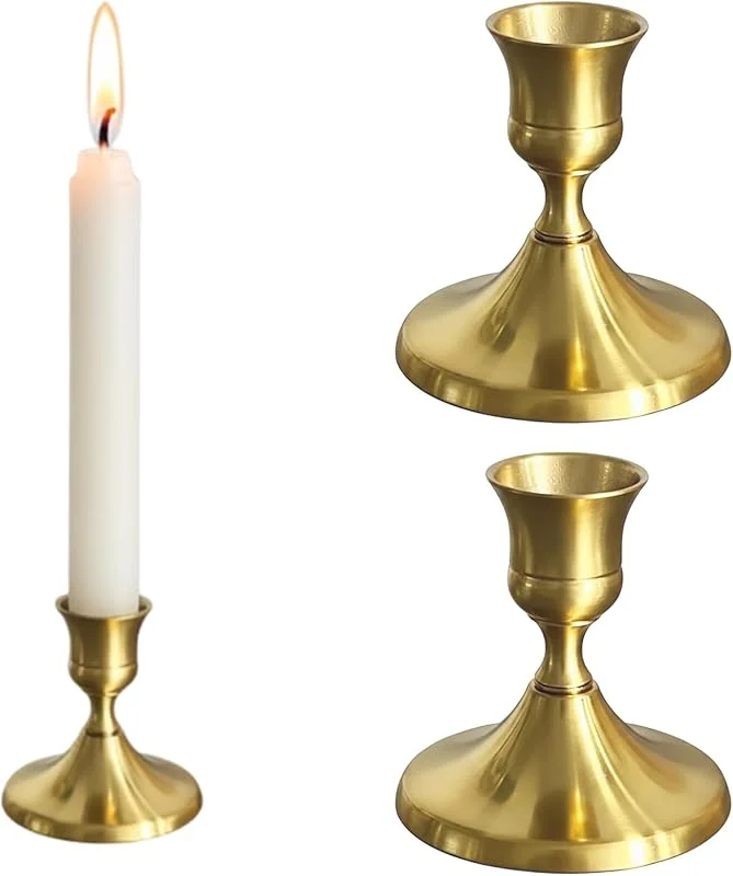ikBrtaiay 2 Candelabros Cónicos Dorados, Candelabros para Recepciones de Boda, Decoración Festiva de Chimenea Navideña o Centro de Mesa de Ventana Vintage — Cena a la luz de velas