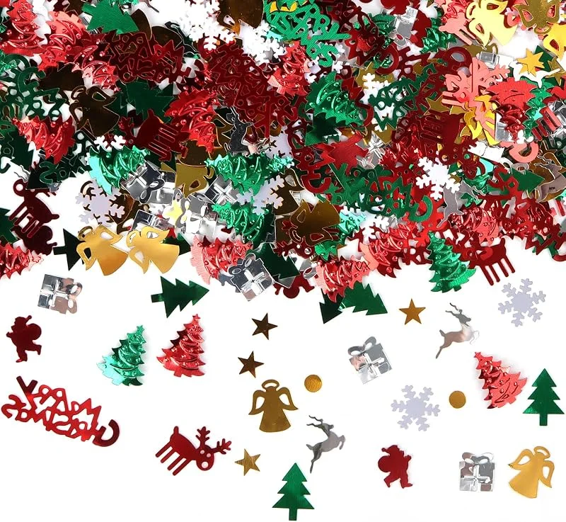 MplehDa Confeti para Decoración Navideña, 500 Unidades, Árbol de Navidad, Lentejuelas, Copo de Nieve, Papá Noel, Reno, ZHL-ZZY-007-1 — Adviento y mesa