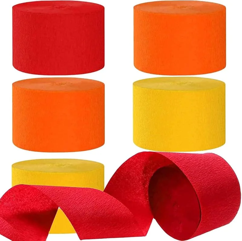 Zodazoqa Juego de 6 cintas de papel crepé rojo, naranja y amarillo, 4, 5 cm x 25 m, decoración de fiestas — Envoltorio regalo