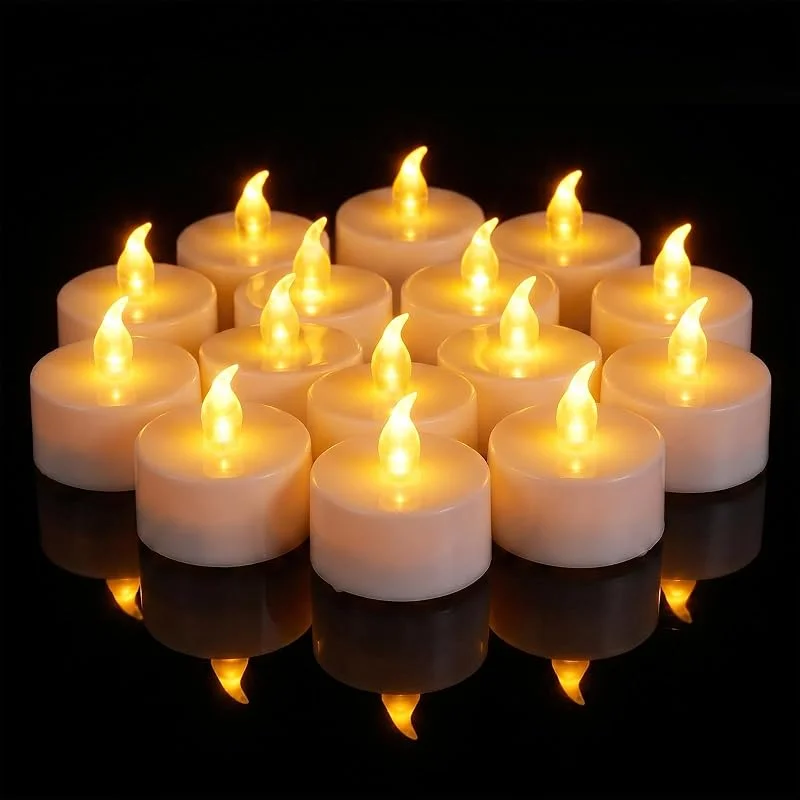 CNMTCCO 24 velas LED de té, velas sin llama, velas de té parpadeantes, batería larga de 200 horas para Navidad, bodas, fiestas (blanco cálido) (24 tonos amarillos cálidos) — Luces Navidad