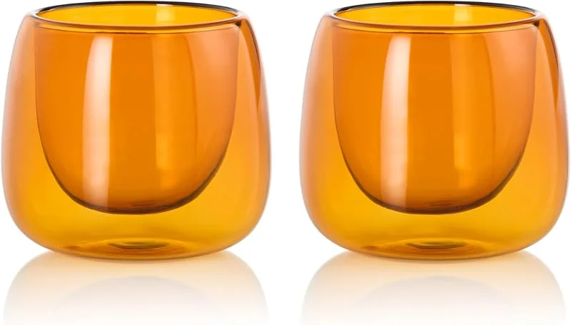 AdHoc Juego de 2 portavelas Yuna (2 Unidades), Cristal soplado, portavelas para Interior y Exterior, diseño escandinavo, Vasos para Velas, Color Naranja — Cena a la luz de velas
