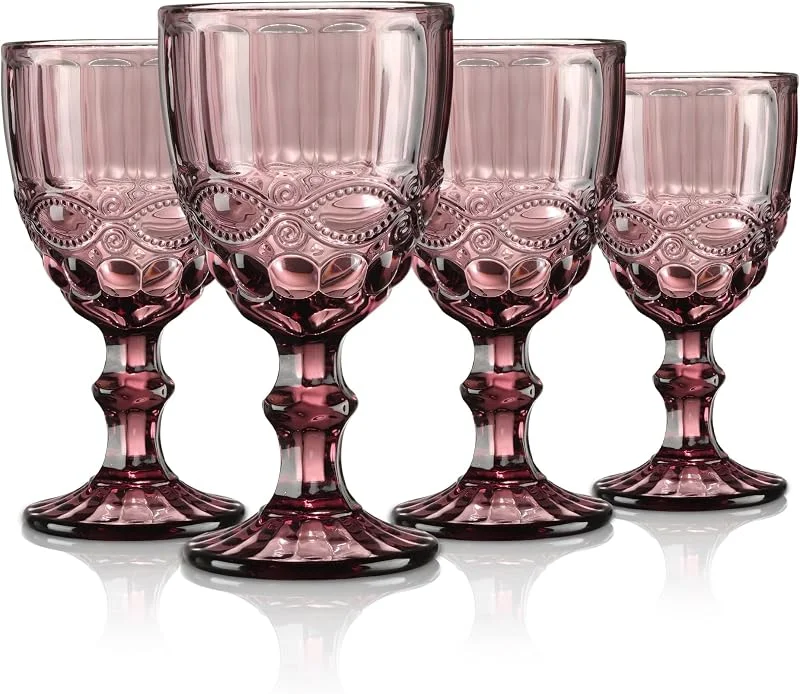 Visita la tienda de Joeyan Joeyan 300ml Vintage Copa de Vino Cristal con Relieve Morado, Juego de 4 — Vino y mesa festiva