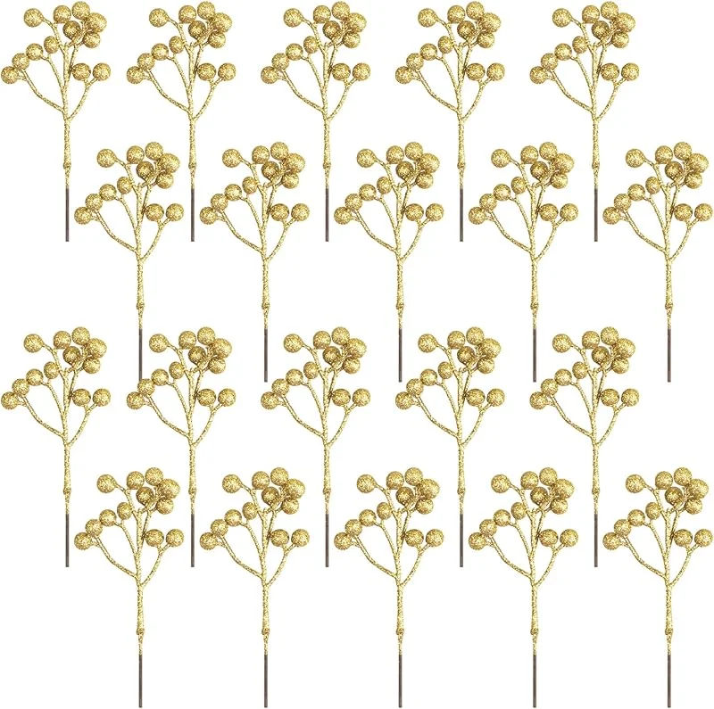 Fangoo 20 Piezas Decoración Artificiales de Bayas Oro, 18 cm Bayas Rojas para Manualidades de decoración de árboles de Navidad Temporada de Vacaciones Decoración de Invierno Decoración del hogar — Decoracion Navidad