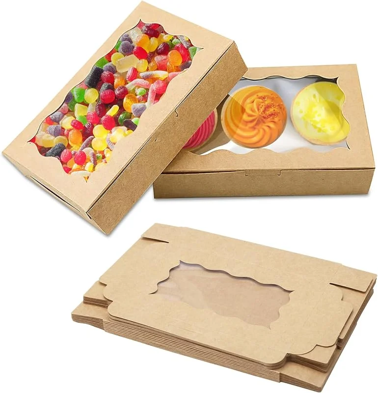 APOMOONS 20 Piezas Cajas para Tartas de Papel Kraft Marrón con Ventana 17, 8 x 11 x 3, 9 cm Caja de Navidad Caja para Galletas Pastelería Tarta Bizcochos Cajas Repostería Carton — Envoltorio regalo