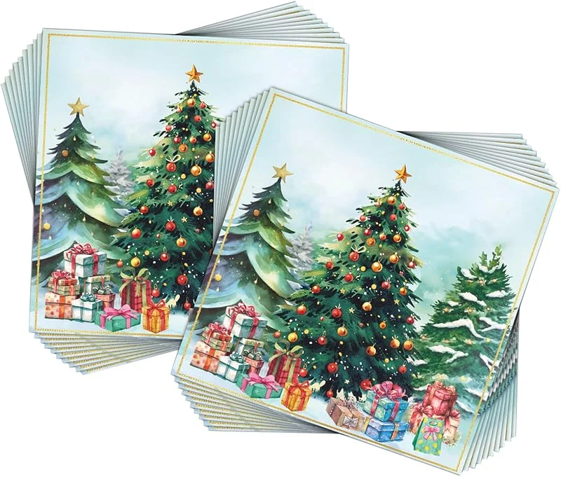Pwsap 60Piezas Servilletas de Navidad, Servilleta de Árbol de Navidad Servilletas de Cóctel Desechables Servilletas Decorativas de Papel para Suministros de Fiesta de Navidad de Té Almuerzo Festivo, 33x33 cm — Adviento y mesa