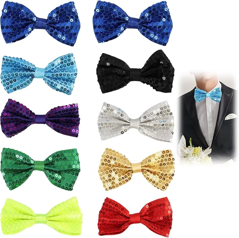 JRILUO 10 Piezas Pajaritas con Lentejuelas para Hombre, Pajaritas Brillantes Preatada Ajustable y Preanudada Multicolor, Brillantes Fiesta para Disfraces, Carnaval, Boda, Navidad, Evento y Espectáculo — Ropa Navidad
