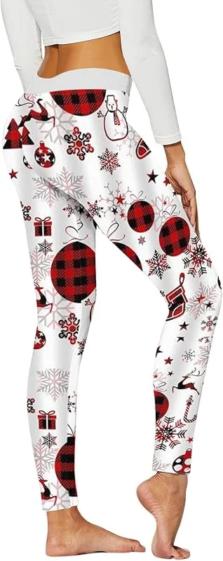 Generisch Medias de Navidad para mujer, diseño de cuadros de copo de nieve, alta compresión, push-up, para fitness, ocio — Ropa Navidad