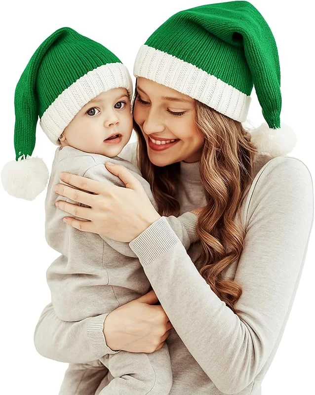 Winmany Sombrero Navidad a Juego la Familia Madre y el bebé Gorro Punto Navidad Padre-Niño Pom Beanie Sombrero Invierno Calentador Santaa Sombreros Crochet — Ropa Navidad