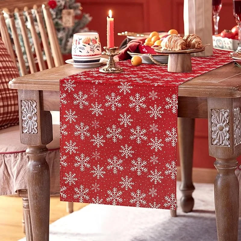 BonBotimen Camino de Mesa Navideño Copos de Nieve Decoración de Mesa de Comedor de Cocina de Lino Blanco de Temporada Navideña de Invierno para Interior Exterior Hogar Decoración de Fiesta 40 x 140 cm — Hogar y cocina