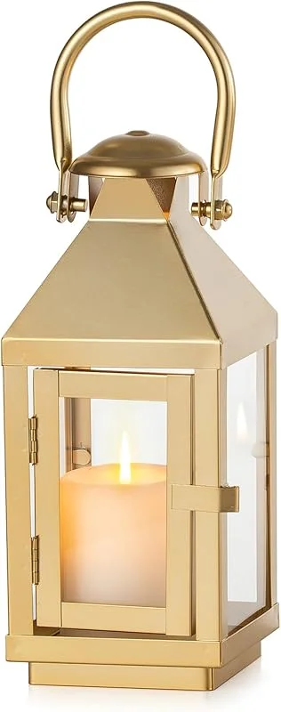 Visita la tienda de Nuptio NUPTIO Linternas Doradas Decorativas de Interior: 22cm Altura Linterna Jardín Metal con Cristal para Vela de Pilar - Decoración de Chimenea para Navidad Hogar Sala de Estar Manto Porche Mesa de Bo — Cena a la luz de velas