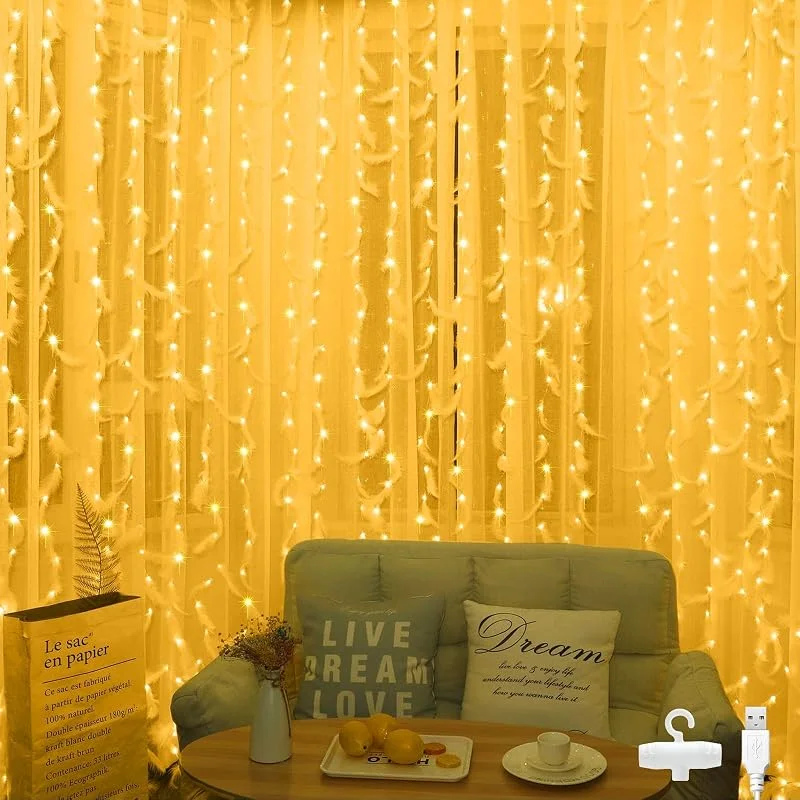 Visita la tienda de Bigzom Bigzom cortina luces 2x1m, 100LED Cortina de Luces navidad USB cortina de luces con 10 ganchos IP65 para dormitorio partido decoracion navidad