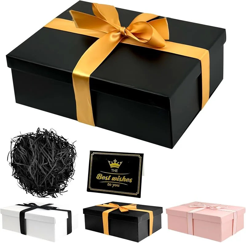 Visita la tienda de XWCHASA 2025 Nuevas Cajas de Regalo con Tapas, Caja de Regalo con Tapas y Cinta, Caja de Regalos Premium Especialmente Diseñadas para Cumpleaños, Navidad, Día de San Valentín (Negro) — Envoltorio regalo