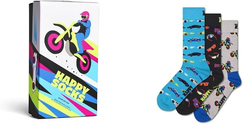 Visita la tienda de Happy Socks Happy Socks Calcetines altos con estampado de coches y vehículos para hombre y mujer, 36-40 y 41-46 — Decoracion Navidad