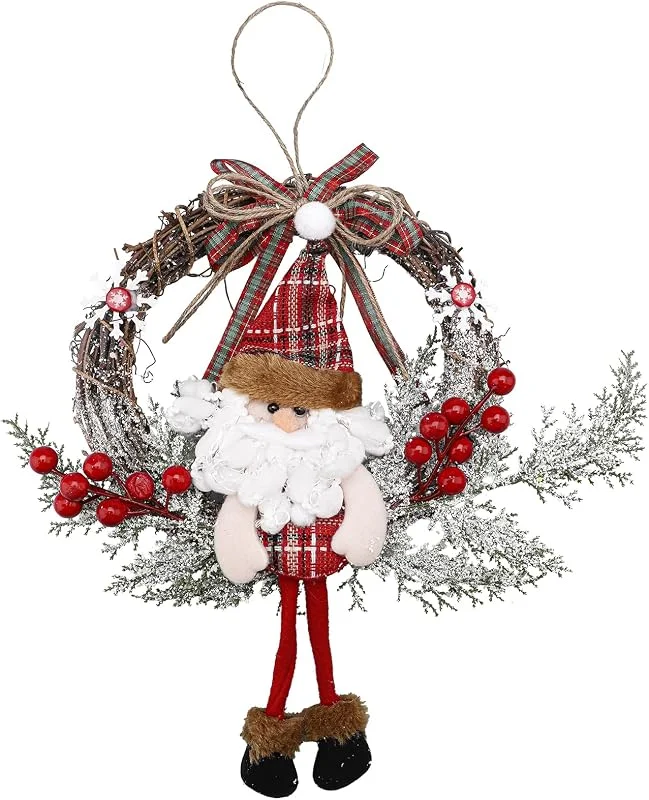 ENLACE Corona de Navidad, 35 cm, corona de Papá Noel, corona de ratán, corona de puerta, decoración navideña para colgar en la puerta de casa, ventana, pared colgante — Decoracion Navidad