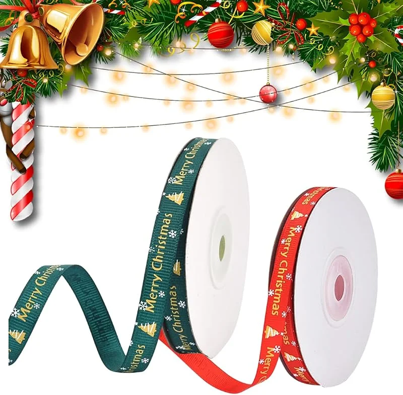 WUSJCOF Cintas Navideñas, 2 Rollos Regalo Navidad, Raso Navidad, Tela, Lazos Navidad para Regalos Decorativos, Flores o Artesanías, Lazos Regalo, Lazos Navidad (Verde, Rojo) — Envoltorio regalo