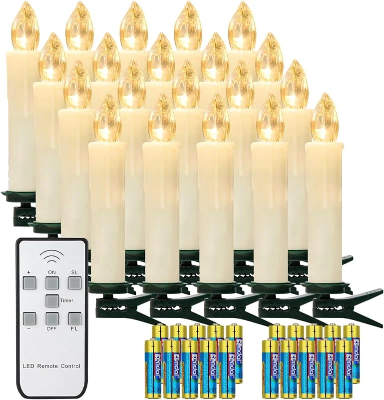 yunsheng 20 velas para árbol de Navidad con mando a distancia y temporizador, luz blanca cálida, inalámbricas, funciona con pilas, sin llama, guirnalda de luces para árbol de Navidad, IP64, (contiene — Luces Navidad