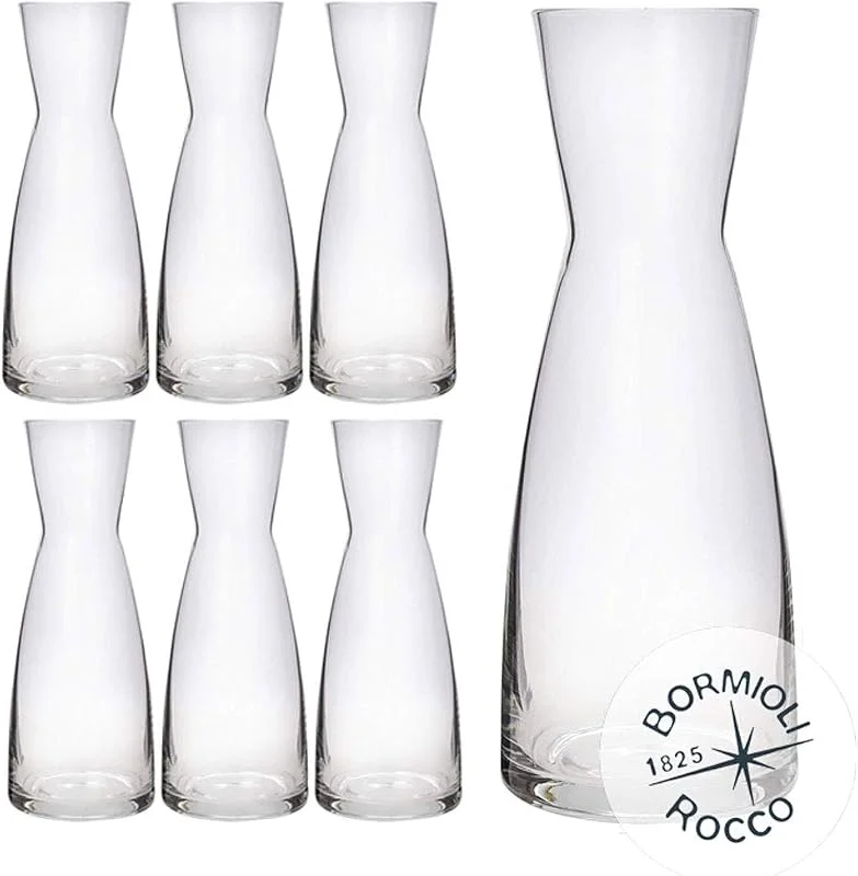 Bormioli Rocco Rocco Bormioli Ypsilon - Juego de 6 jarras de cristal transparente de 1 litro, fabricado en Italia — Vino y mesa festiva