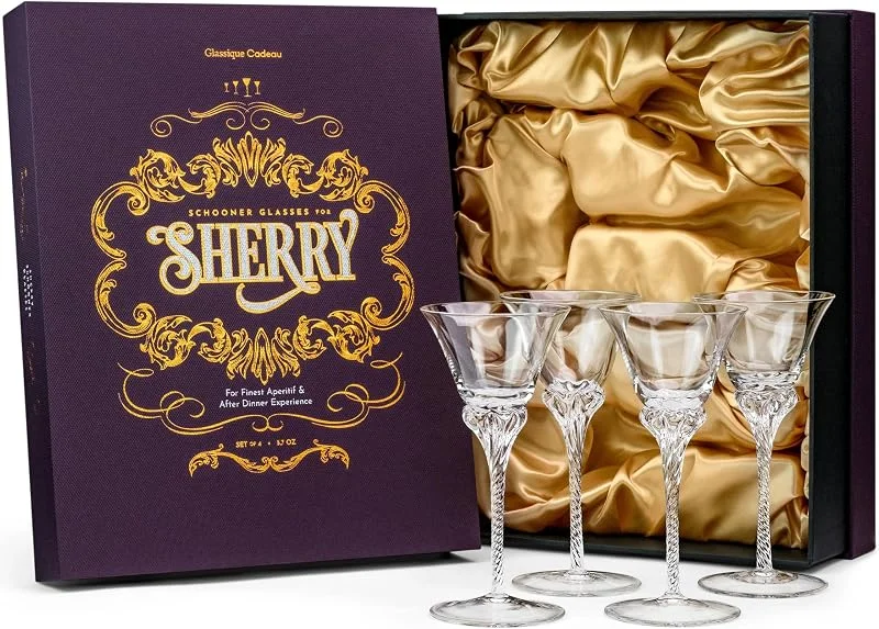 GLASSIQUE CADEAU Copas de Cristal para Jerez, Oporto y Vino de Postre, Juego de 4, 110 ml, Copas Pequeñas para Cordiales y Licores, Copas de Tallo Largo para Aperitivos, Digestivos y Sobremesas Crystal Sherry — Vino y mesa festiva