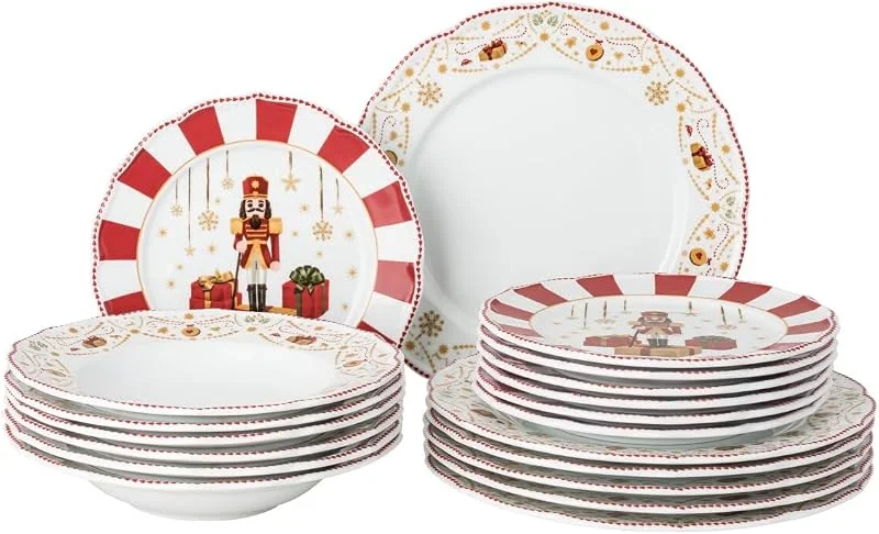 Hutschenreuther Juego de 18 platos navideños compuesto por: 6 platos de 22 cm y 6 platos planos de 27 cm y 6 platos de 23 cm de profundidad — Adviento y mesa