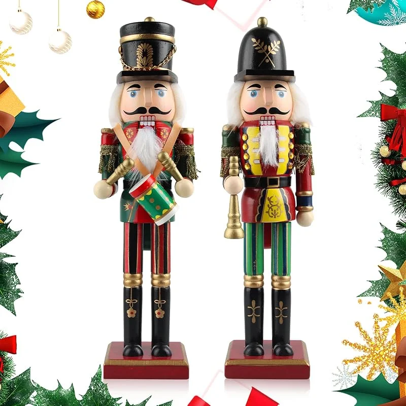 WDJLNZB 2 piezas de soldado cascanueces, cascanueces grande de madera, decoración alemana pintada a mano para Navidad en estilo Erzgebirge Ore Mountains para decoración del hogar y árbol — Decoracion Navidad