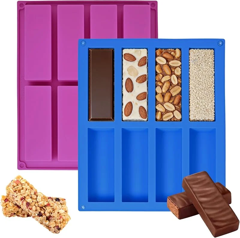 Aurinovellia 2 Piezas Molde de Silicona para Barritas de Cereales, Molde Rectangular 8 Cavidades Antiadherente para Barras Energéticas, Chocolate, Brownies y Pasteles (Azul+Morado) — Hogar y cocina