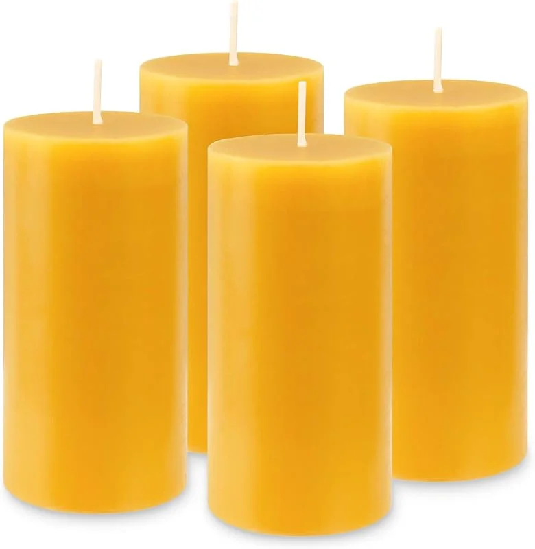 BQMEZRNUS 4 velas de cera de abeja pura, cada vela de pilar de tiempo de — Cena a la luz de velas