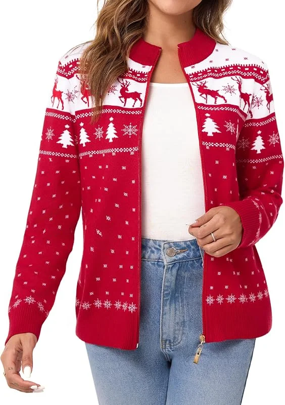 Visita la tienda de Sykooria Sykooria Jersey Navideño Mujer Cálido Cárdigan de Punto con Cremallera Suéter de Punto Estampado Chaqueta de Navidad para Manga Larga Mujer Otoño Invierno — Ropa Navidad