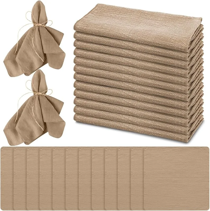 LOMUG 12 servilletas de tela, servilletas de lino de 42 x 42 cm, reutilizables, de algodón, con cuerda de 10 m, para fiestas de cumpleaños (caqui, cierre el borde) — Hogar y cocina