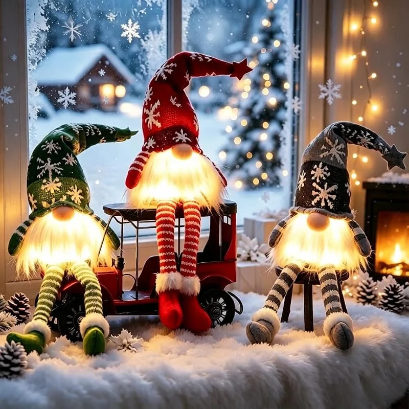 Bseical 3 Piezas Gnomo Adornos Navideños, Decoracion Navidad con Led Casa — Adviento y mesa