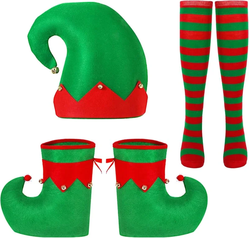 Hifot Disfraz Elfo Gorro Elfo Navidad Duende Zapatos Cubrecalcetines Disfraz Papa Noel Adulto, Disfraz Navidad Mujer Hombre Duende Navidad Accesorios — Ropa Navidad