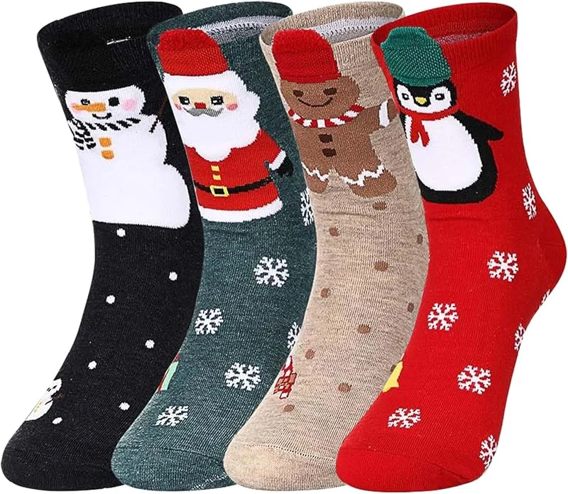 Lifegili 4 pares de calcetines navideños, calcetines de Navidad para mujer, niñas, multicolor, de algodón — Decoracion Navidad