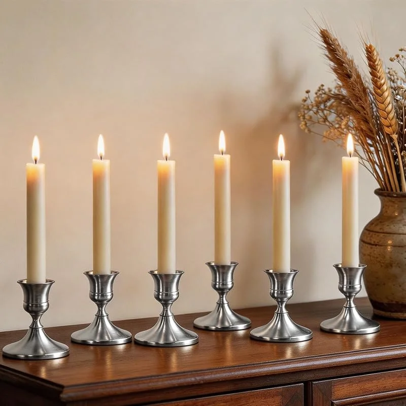 Filltown Candelabro plateado de metal Taper Portavelas, 6 piezas Pequeños Candelabros Vintage Decoración Moderna para Decoración de Mesa, Chimenea, Comedor, Festivales, Decoración de Navidad o — Cena a la luz de velas