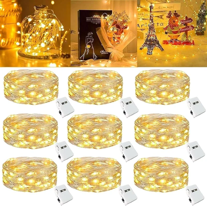 Niumowa Guirnalda Luces LED 9 Unidades, 2m 20LED Cobre Luz Cálida Pilas — Luces Navidad