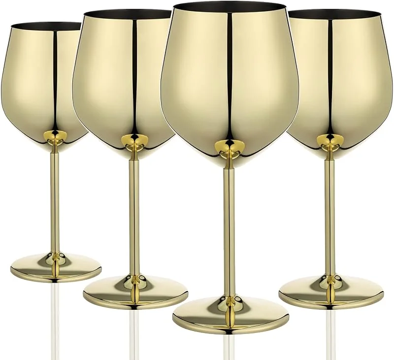 Visita la tienda de WOTOR WOTOR Oro Copa de vino juego de 4, 540ml Copa de vino de acero inoxidable, inquebrantable, duradero, Adecuado para exteriores, viajes, camping, piscinas — Vino y mesa festiva
